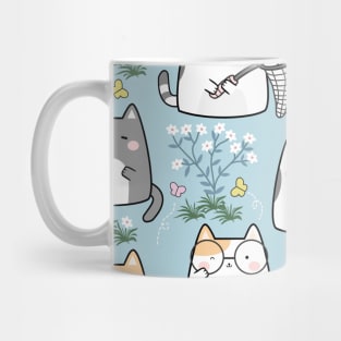 Cute Kawaii Cats with Hearts and Plants Mug